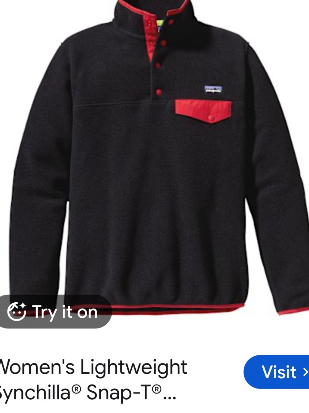 Patagonia Synchilla re tool snap Black Fleece Zip-Up Pullover with Red Trim